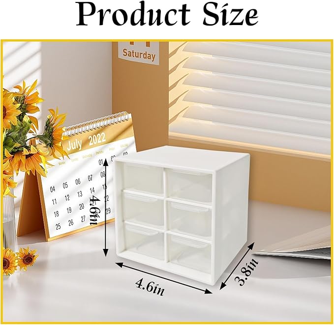 Small Drawer Organizer for Desk, 4.7" x 4.7" x 3.8" Small Desktop Organizer with 6 Drawers, Plastic Storage Box for Office, Classroom, Craft and Home Organization