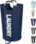 90L Large Laundry Basket, Freestanding Tall Clothes Hamper, Collapsible Laundry Bag, Dark Blue
