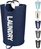 90L Large Laundry Basket, Freestanding Tall Clothes Hamper, Collapsible Laundry Bag, Dark Blue