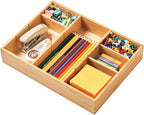 Umilife Bamboo Desk Drawer Organizer, Wood Junk Organizer Tray with Adjustable Dividers, Anti-Skip Storage Organization in Office Bathroom Drawer for Vanity, Makeup, 12" x 9"