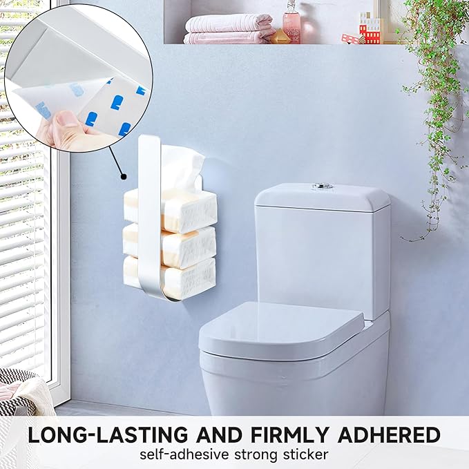 Toilet Paper Storage Wall Mount, Over The Tank Extra Toilet Paper Holder for 3 Rolls Tissue, Metal Tissue Roll Storage Stand for Bathroom, RV Adhesive Loo Roll Holder (White)