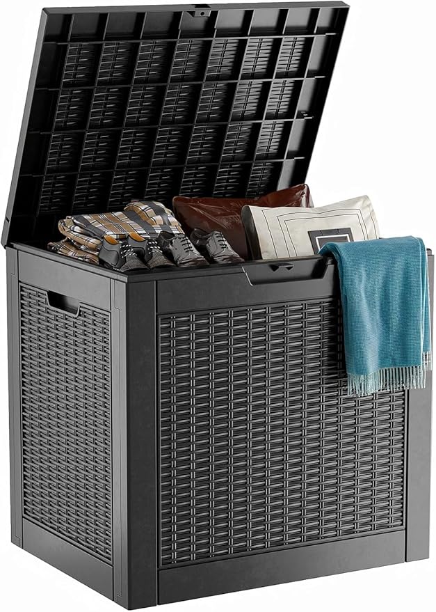 35 Gallon Resin Deck Box Outdoor Storage Box for Patio Furniture,Outdoor Cushions,Garden Tools and Pool Supplies,Waterproof,Lockable(Black,35Gallon)