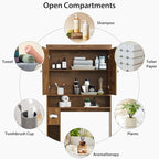Over The Toilet Storage Cabinet Bathroom Shelf Over Toilet Bathroom Organizer Space Saver Rack with Adjustable Shelf (Brown- Yellow, Rattan Style)