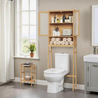 BAMBANG Over The Toilet Storage Cabinet, Bamboo Bathroom Over Toilet Storage Organizer with Adjustable Shelves and Double Doors, Above Toilet Storage Cabinet, Natural