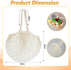 2 Pack Reusable Mesh Grocery Bags, Washable Cotton String Shopping Bag Long Handle Mesh Produce Bag for Fruit Vegetables Potatoes Farmers Market