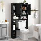 Vabches Over The Toilet Storage Cabinet, Farmhouse Storage Cabinet Over Toilet with Barn Door, Home Space-Saving Toilet Rack, for Bathroom, Restroom, Laundry（Black）.