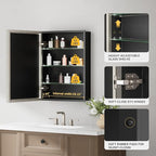 30x26 Pre-Assembled Bathroom Medicine Cabinet Mirror, Surface or Recessed Brushed Nickel Medicine Cabinet with Mirror & Rustproof Aluminum Frame, Beveled Bathroom Vanity Mirror with Storage
