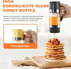 Syrup Dispenser, Honey Dispenser No Drip, 300ml Clear Glass Honey with Press Type, Leakproof Syrup with Handle, Container with Stand for Coffee Tea
