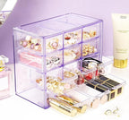 Desk Storage Organizer with 12 Mini Drawers, Clear Desktop Craft Drawer Cabinet, Stackable Storage Box Caddy for Makeup Jewelry Office Craft Supplies (Purple)