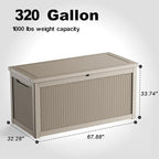 320 Gallon Outdoor Deck Box, Lockable Waterproof Outdoor Storage Boxes For Garden Tools,Indoor Cushions,Accessories Outside Storage Resin Weatherproof Container(Grey)
