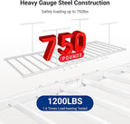 FLEXIMOUNTS 4x8 Overhead Garage Storage Rack with 6 Hooks, Adjustable Storage Organization System, Heavy-Duty Metal Ceiling Racks, 22.6" -39.4" Ceiling Dropdown, Lite Series