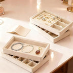 9 Pcs Velvet Jewelry Tray, Stackable Jewelry Organizer, Necklace Bracelet Display Tray, Jewelry Storage Inserts Set for Dresser & Vanity (9)