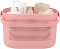 UUJOLY Plastic Storage Baskets with Handles, Shower Caddy Shelf Organizers Basket for Bathroom, Kitchen, Dorm Room, Pink