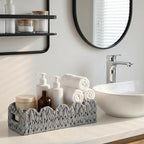 3Pack Toilet Paper Basket for Organizing Scalloped Edge Wicker Basket with Handles Toilet Tank Paper Holder Storage for Bathroom Bedroom Countertop Shelf Decor(Gray,Plastic)
