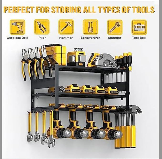 Heavy Duty 3-Tier Tool Cabinet, Freestanding Storage Rack for Garage & Workshop (3-Tier with 4 Slots)
