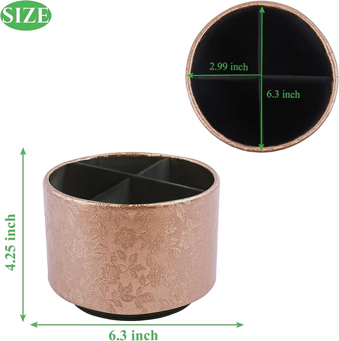 lizimandu Round Leather Art Supply Organizer,Remote Control Holder,360 Degree Spinning,Multi-Functional Pencil Holder,4 Compartments Desktop Stationary Organizer(1-Liuli Cooper)