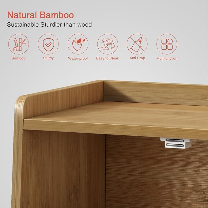 Wood Bread Box for Kithcen Countertop, Rustic Breadox Storage Container for Homemade Bread, Small Compact Bread Keeper Holder Organizer with Window (Natural Bamboo)