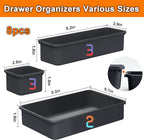QUELIEN Desk Drawer Organizer Tray Set, 8PCS Plastic Drawer Organizer Bins for Office, Makeup, Kitchen - Gray Blue Desk Organizer with Flexible Interlocking Design for Efficient (Gray Blue, 8PCS)
