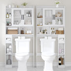 Vabches Over The Toilet Storage Cabinet, Farmhouse Storage Cabinet Over Toilet with Acrylic Doors，Home Space-Saving Toilet Rack, for Bathroom, Restroom, Laundry, White
