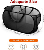 Foldable Laundry Baskets, Collapsible Mesh Laundry Hamper, Durable Pop Up Laundry Basket, 2 Compartments Clothes Hampers for Laundry, Easy to Carry & Sort for Dorm, Home, Kids Room, Travel Black