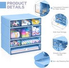 Desk Storage Organizer with 9 Drawers, 4 Tiers Stackable Desktop Craft Storage Drawers, Clear Storage Box Caddy for Stationary Makeup Jewelry Office Craft Supplies (Blue)