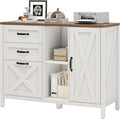 3 Drawer File Cabinet, Farmhouse Style Lateral Filing Cabinet Suitable for Letter or A4 Size Files, Wooden Home Office Storage with Adjustable Shelf and Printer Stand, White and Brown