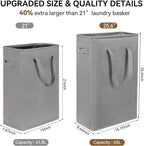 Chrislley 25-Inches Slim Laundry Hamper 60L Narrow Laundry Basket with Handle Foldable Dirty Clothes Portable Skinny Hamper Organizer Storage Bins (Grey)