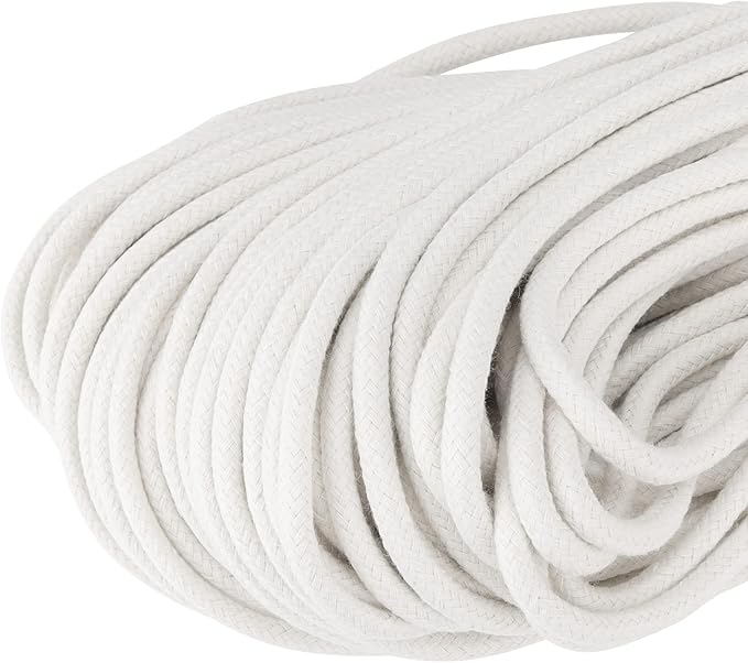 MOUYAT 328 Ft x 1/4 Inch Natural Cotton Rope, White Clothesline Cotton Cord, All Purpose Braided Cotton Cord Utility Rope for Clothes Hanging, Macrame, Plant Hanger, Knitting Crafts