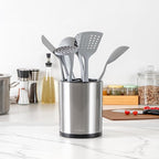 Restaurantware Stainless Steel Utensil Holder 1 Count 6.2 x 6.2 x 7.9 Inches Durable Cutlery Storage Flatware Organizer Rust-Resistant Sink Caddy Silver Kitchenware Holder