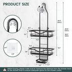 Shower Caddy Hanging Adjustable Shower Caddy, Rustproof Shower Organizer Extended Length Shower Caddies Over Shower Head with Hooks Soap Holder, Large Capacity Anti-Swing Bathroom Storage, Black