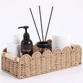 Bathroom Basket Organizer Toilet Paper Storage Basket Rectangle Basket with 2 Wooden Handle Wicker Storage Baskets for Shelves Back of Toilet Baskets Natural