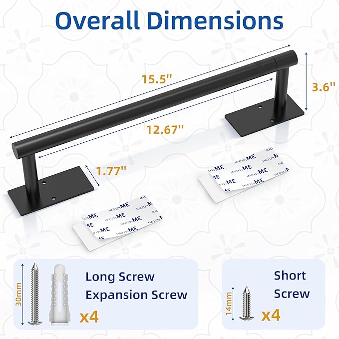 RUACQ Paper Towel Holder Under Cabinet, Wall Mounted or Adhesive Stainless Steel Paper Towel Holder,Square Base Paper Towel Rack for Kitchen, RV, Bathroom (Matte Black)