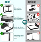 Housolution 2 Pack Under Sink Organizer, 2 Tier Metal Pull Out Under Sink Storage with Sliding Mesh Drawers, Height Adjustable Slide Out Under Sink Organizer for Kitchen Bathroom Cabinet, Black