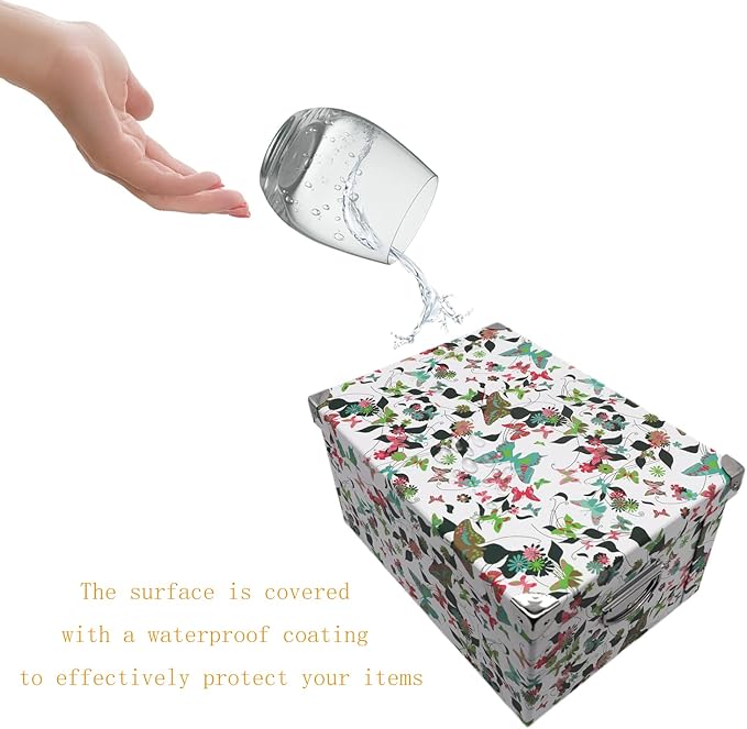 GUOZI Collapsible Storage Box, Decorative Memory box with Lid & Metal Reinforced Corners, Cardboard File Box with Handles, Organizer Gift Box for Keepsake Toy Photos Office Nursery Wardrobe Bookshelf