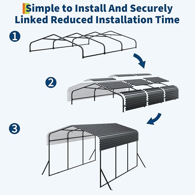 PeakPursuit Metal Carport, 10x15 FT Outdoor Car Port Canopy with Galvanized Steel Roof and Reinforced Base, Heavy Duty Garage Car Shelter Shade for SUV, Truck, Boats