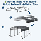 PeakPursuit Metal Carport, 10x15 FT Outdoor Car Port Canopy with Galvanized Steel Roof and Reinforced Base, Heavy Duty Garage Car Shelter Shade for SUV, Truck, Boats