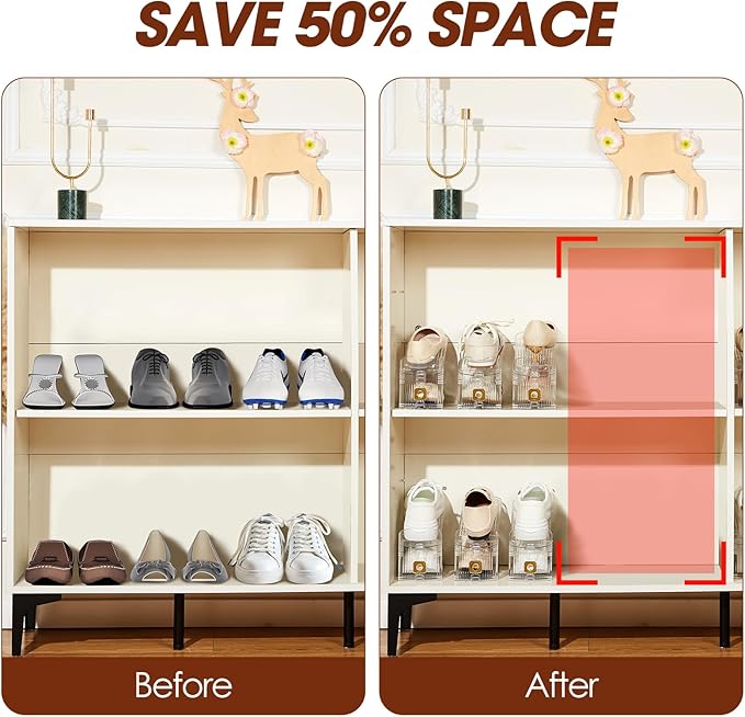 36 Pack Shoe Slots Organizer for Closet, Adjustable Shoe Stackers for a Pair of Shoes Shoe Rack Storage Shoe Space Saver 50% Shoe Shelf Display Holder for Closet