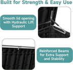 260 Gallon Waterproof Outdoor Storage Box, UV Resistant Resin Deck Box with Hydraulic Rod for Reinforced Stability, Perfect for Patio, Garden, and Pool, Striped Black