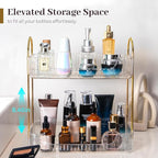Aveniee Bathroom Counter Organizer, 2 Tier Perfume Skin Care Countertop Storage Shelf, Vanity Makeup Tray for Cosmetic Skincare Lotion,Clear
