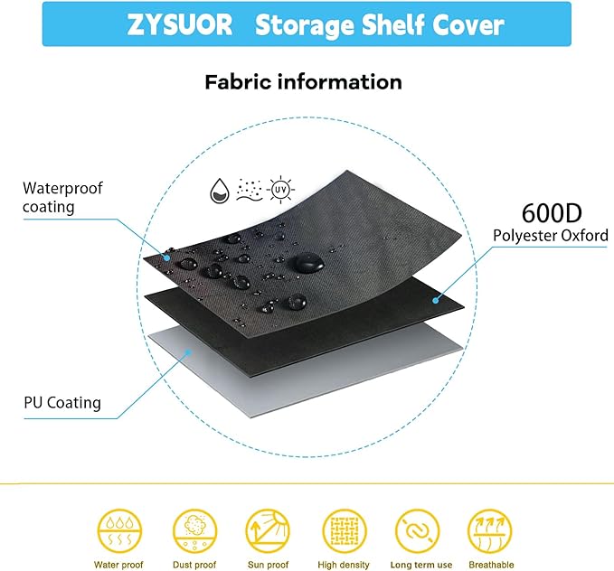 Rack & Shelf Cover for Storage Shelving, Waterproof & Dustproof Protector with Clear Zipper Front, Fits Wire Shelves 36" L x 14" D x 72" H (Cover Only)
