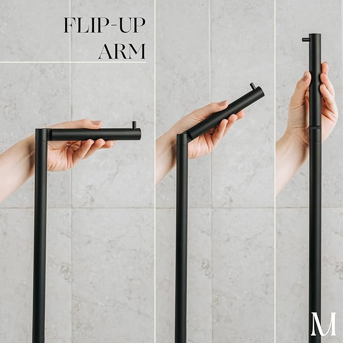 MARMOLUX ACC Free Standing Matte Black Toilet Paper Holder Stand White Marble Base and Storage - 4 Jumbo Roll Bathroom Hardware Toilet Tissue Organizer - Stainless Steel Bathroom Decor Accessory
