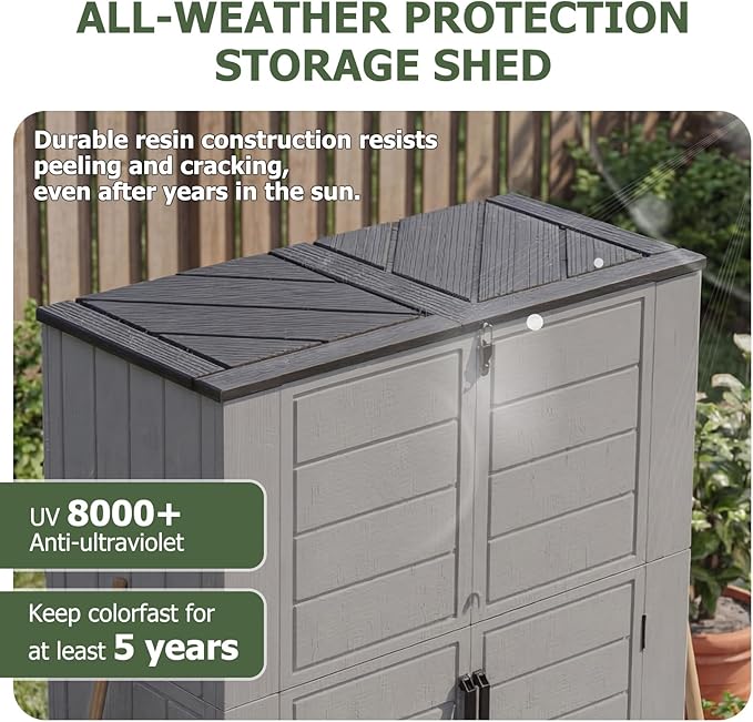 Aoxun 61 Cu.Ft Outdoor Storage Shed, Widened Outdoor Storage Cabinet Waterproof Vertical Resin Shed with Floor for Patio, Garden Tools, Pool Equipment, Easy to Assemble (Dark Grey)