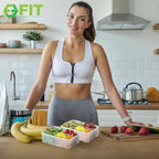 FIT Strong & Healthy Bento Lunch Box & Meal Prep Containers, Food & Snack Storage for Adults & Kids, Microwave, Freezer, & Dishwasher Safe, Reusable, Airtight Lid, Removable Compartments, 39oz, 4 Pack