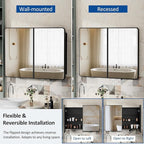 40x30 Inch Black Medicine Cabinet Mirror Metal Framed Recessed Bathroom Medicine Cabinets with Mirror and Storage Wall Mounted
