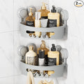 LEVERLOC Corner Shower Caddy Suction Cup, shower shelves suction cup, 2 Pack Basket Powerful Bathroom, Waterproof & Oil-proof Organizer for Kitchen, No-Drilling Removable (Grey)