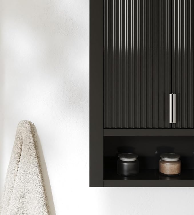 ARIEL Milan Bathroom Wall Cabinet 31" H x 23.1" W x 8" D - Open Shelf - Black