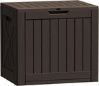 Flamaker Resin Deck Box 40 Gallon Waterproof Outdoor Indoor Storage Box Imitation Wood Resin for Patio Furniture Garden Tools and Pool (Deep Brown)