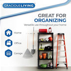 Gracious Living 5 Shelf Fixed Height Ventilated Medium Duty Storage Unit 14 x 32 x 72" Organizer System for Home, Garage, Basement, & Laundry, Black