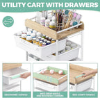 Rolling Craft Storage Cart with 4 Drawers,Utility Cart with Drawers,Art Craft Organizers and Storage,Kids Craft Cart,Kids Art Cart With DIY Lable and Wooden Tabletop Area,White