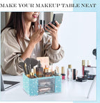 Blue Bling Desk Organizer with 2 Drawer, Sparkly Makeup Organizer for Vanity, Girly Desk Accessories, Rhinestone Pen Holder, Elevate Your Workspace with Blue Serenity (Diamond)